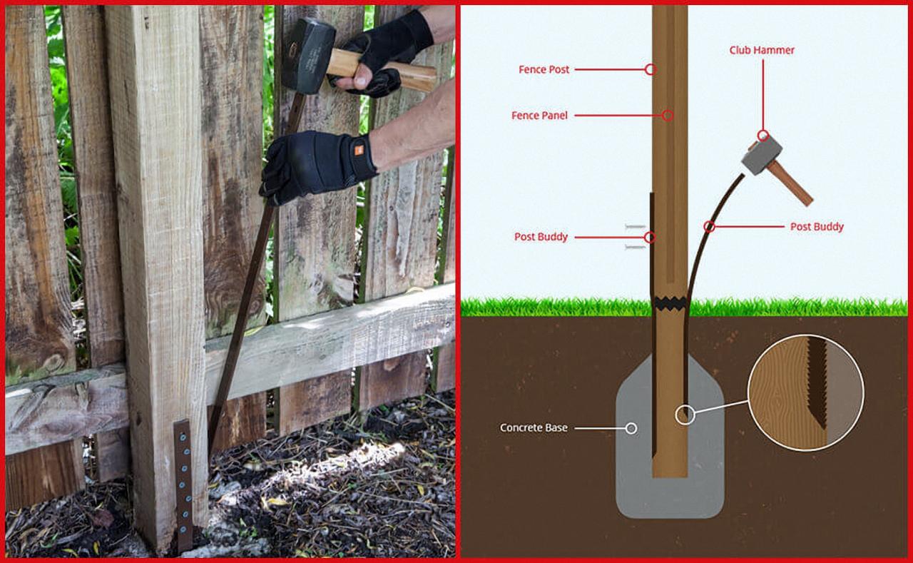 Fence concrete post repair spur garden using